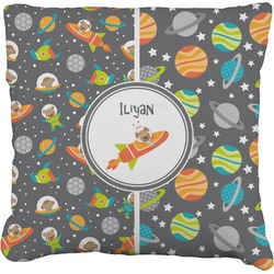 Space Explorer Faux-Linen Throw Pillow 16" (Personalized)
