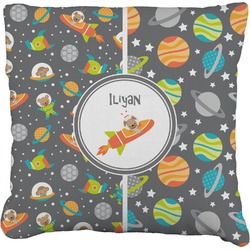 Space Explorer Faux-Linen Throw Pillow 18" (Personalized)