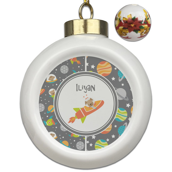 Custom Space Explorer Ceramic Ball Ornaments - Poinsettia Garland (Personalized)