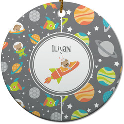 Space Explorer Round Ceramic Ornament w/ Name or Text