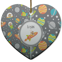 Space Explorer Heart Ceramic Ornament w/ Name or Text