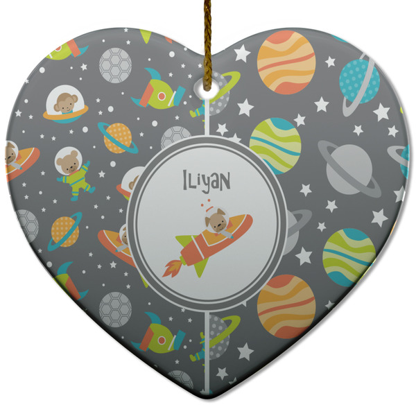 Custom Space Explorer Heart Ceramic Ornament w/ Name or Text