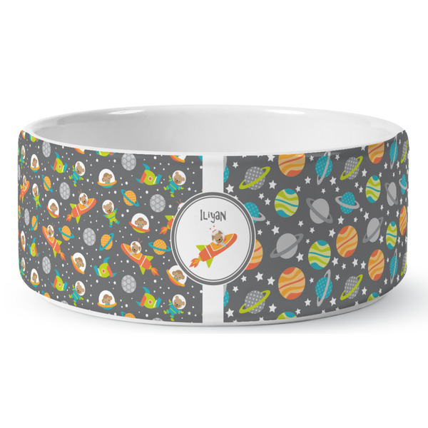 Custom Space Explorer Ceramic Dog Bowl - Large (Personalized)