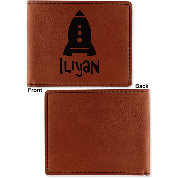 Space Explorer Cognac Leatherette Bifold Wallets - Front and Back Single Sided - Apvl