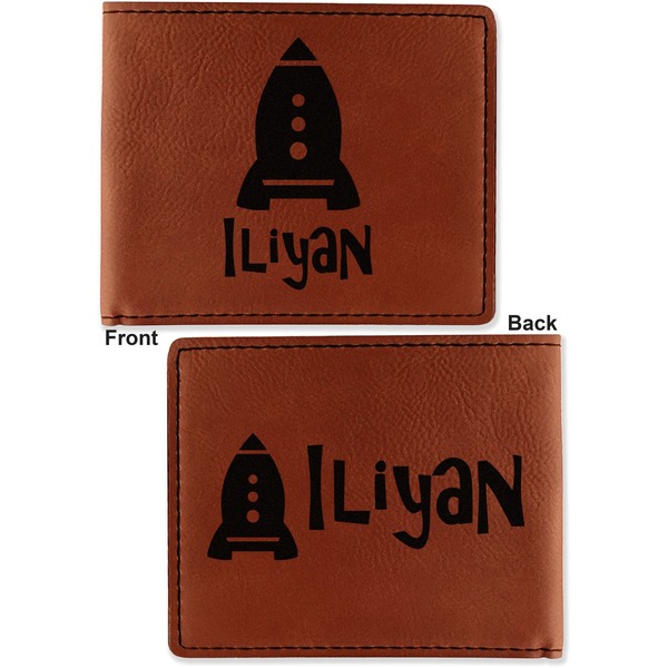Space Explorer Cognac Leatherette Bifold Wallets - Front and Back