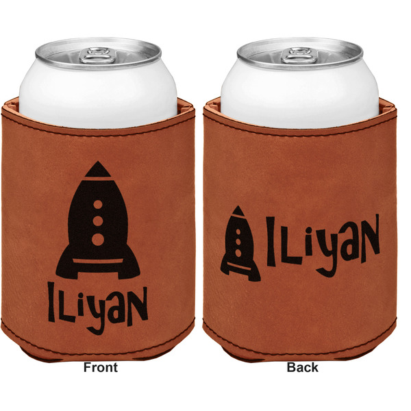 Space Explorer Cognac Leatherette Can Sleeve - Double Sided Front and Back