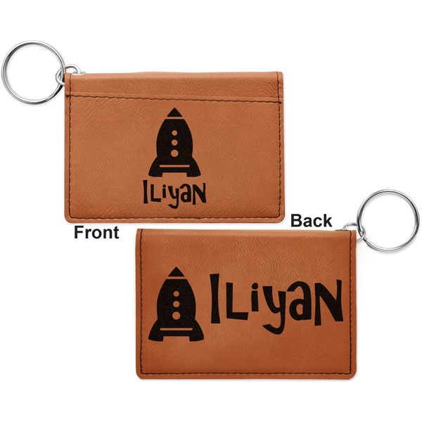 Space Explorer Cognac Leatherette Keychain ID Holders - Front and Back Apvl
