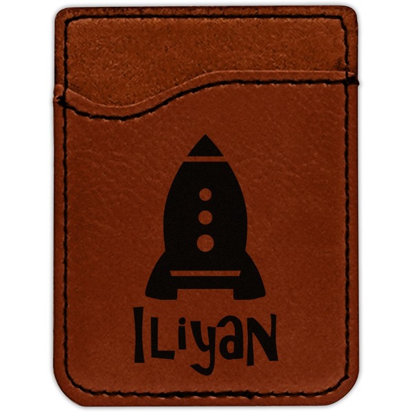 Space Explorer Cognac Leatherette Phone Wallet close up