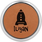 Space Explorer Set of 4 Leatherette Round Coasters w/ Silver Edge (Personalized)