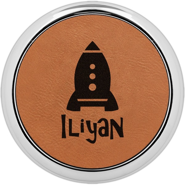 Custom Space Explorer Set of 4 Leatherette Round Coasters w/ Silver Edge (Personalized)