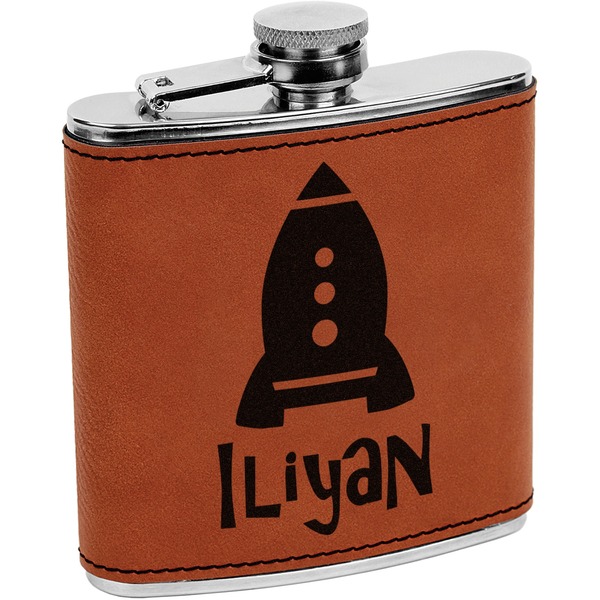 Custom Space Explorer Leatherette Wrapped Stainless Steel Flask (Personalized)