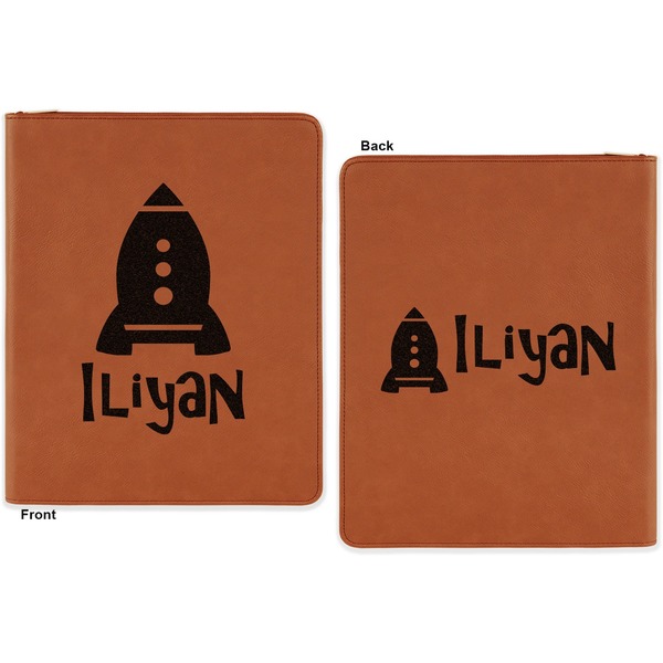 Space Explorer Cognac Leatherette Zipper Portfolios with Notepad - Double Sided - Apvl