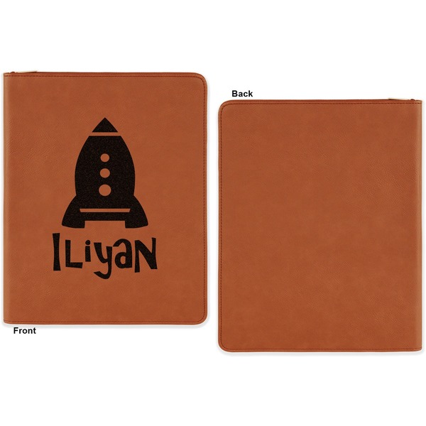 Space Explorer Cognac Leatherette Zipper Portfolios with Notepad - Single Sided - Apvl