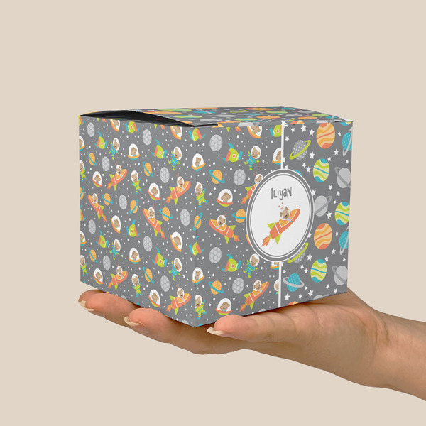 Space Explorer Cube Favor Gift Box - On Hand - Scale View