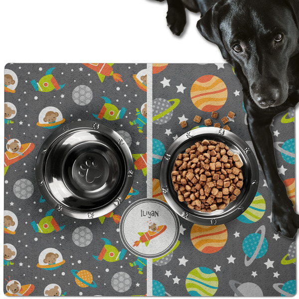 Custom Space Explorer Dog Food Mat - Large w/ Name or Text