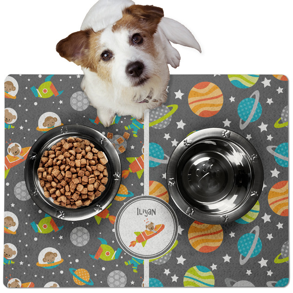 Custom Space Explorer Dog Food Mat - Medium w/ Name or Text