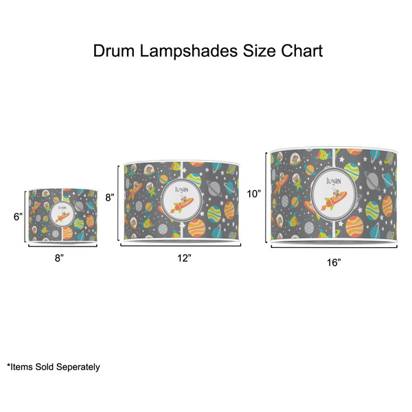 Space Explorer Drum Lampshades - Sizing Chart