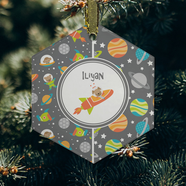 Space Explorer Frosted Glass Ornament - Hexagon (Lifestyle)