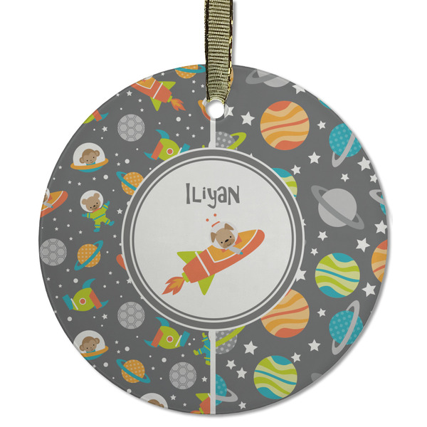 Custom Space Explorer Flat Glass Ornament - Round w/ Name or Text