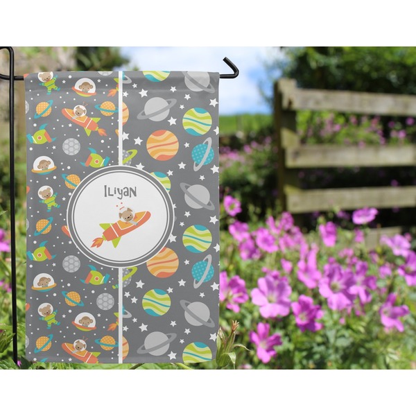 Space Explorer Garden Flag - Outside In Flowers