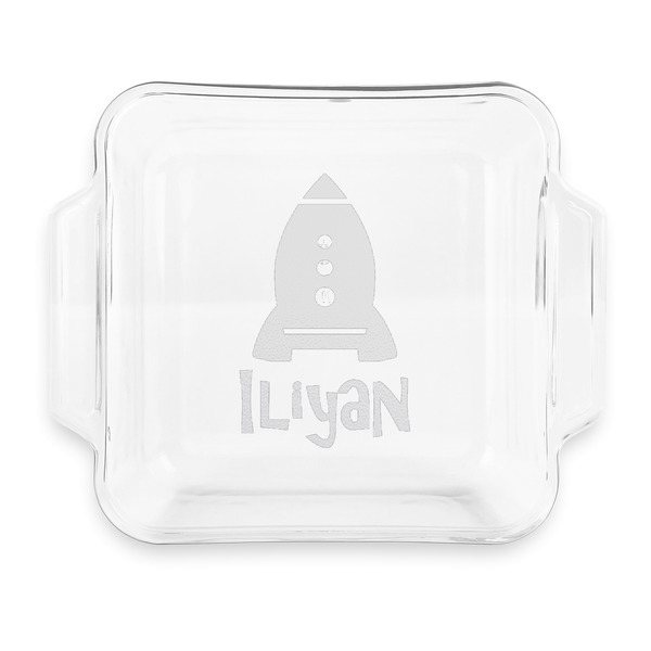 Custom Space Explorer Glass Cake Dish with Truefit Lid - 8in x 8in (Personalized)