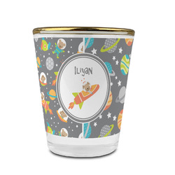 Space Explorer Glass Shot Glass - 1.5 oz - with Gold Rim - Single (Personalized)