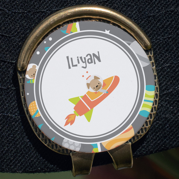 Space Explorer Golf Ball Marker Hat Clip - Gold - Close Up