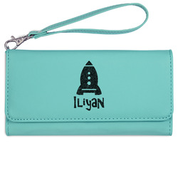 Space Explorer Ladies Leatherette Wallet - Laser Engraved- Teal (Personalized)