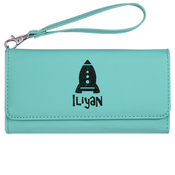 Space Explorer Ladies Wallet - Leather - Teal - Front View