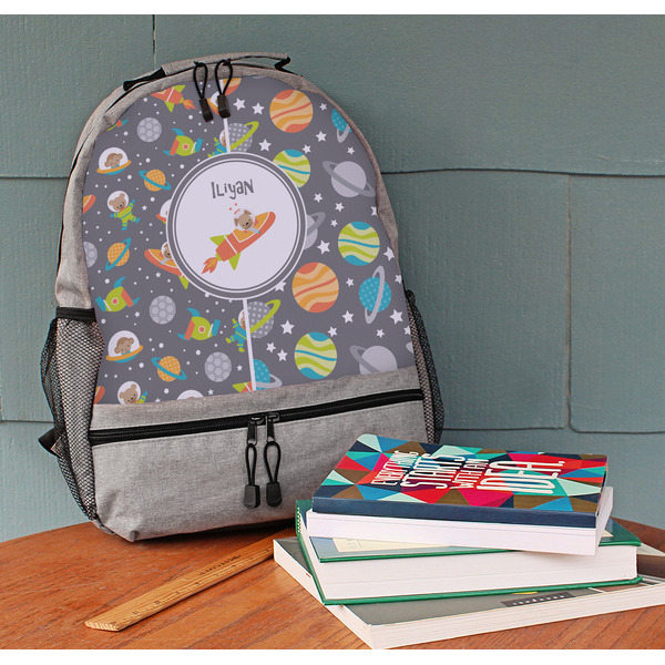 Space Explorer Large Backpack - Gray - On Desk