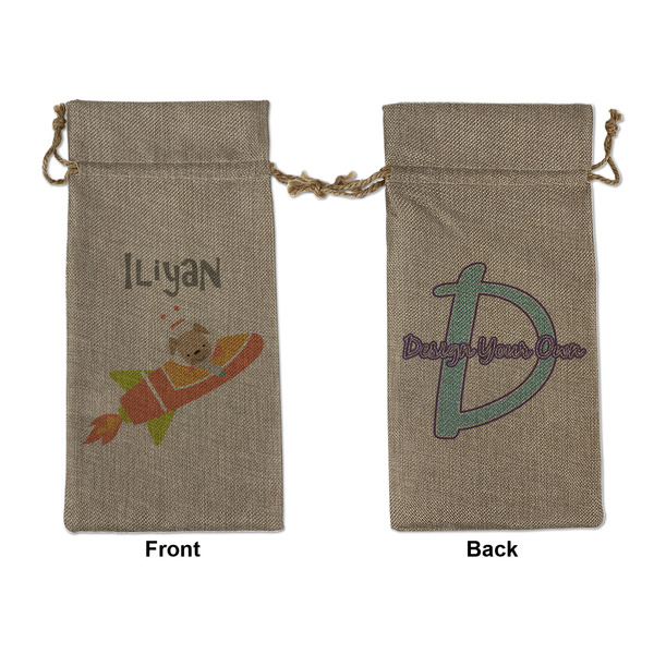 Custom Space Explorer Large Burlap Gift Bag - Front & Back (Personalized)
