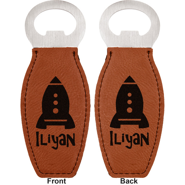 Space Explorer Leather Bar Bottle Opener - Front and Back