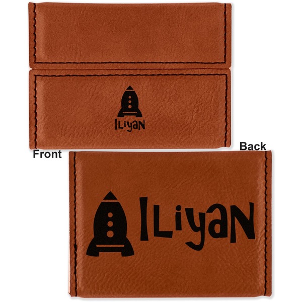 Space Explorer Leather Business Card Holder - Front Back