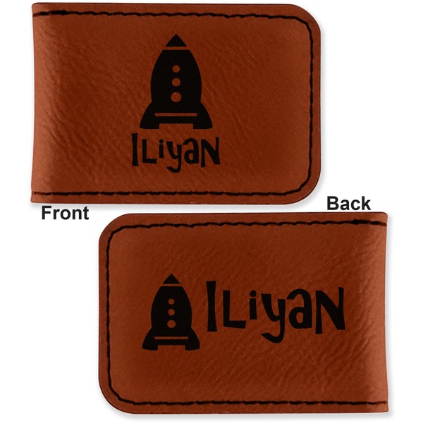 Space Explorer Leatherette Magnetic Money Clip - Front and Back