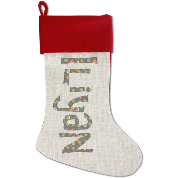 Custom Space Explorer Red Linen Stocking (Personalized)