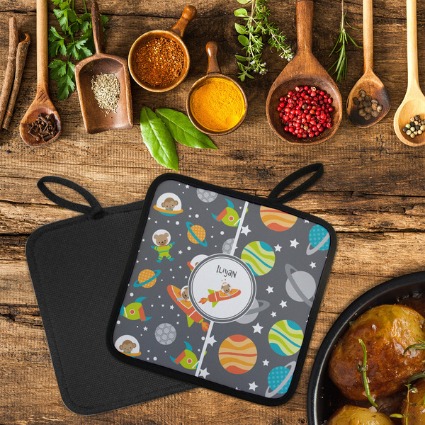 Space Explorer Neoprene Pot Holder - Set of 2  LIFESTYLE (Flatlay)