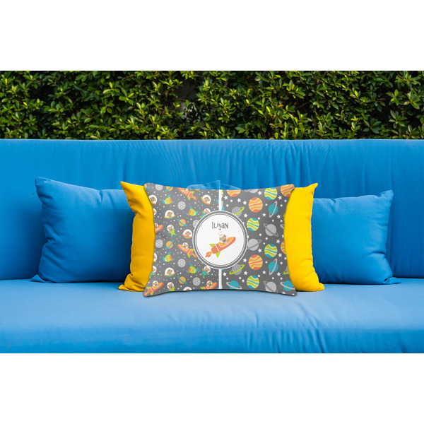 Space Explorer Outdoor Throw Pillow  - LIFESTYLE (Rectangular - 20x14)