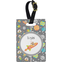 Space Explorer Plastic Luggage Tag - Rectangular w/ Name or Text