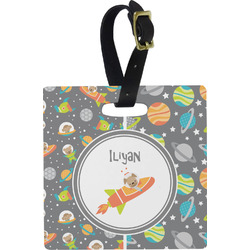 Space Explorer Plastic Luggage Tag - Square w/ Name or Text