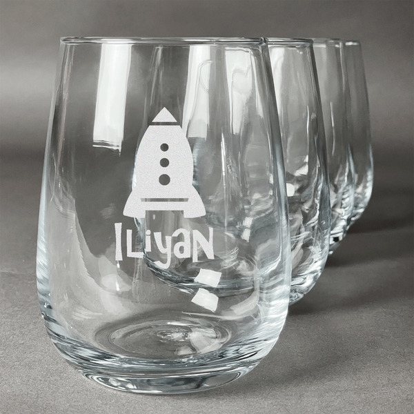 Custom Space Explorer Stemless Wine Glasses (Set of 4) (Personalized)