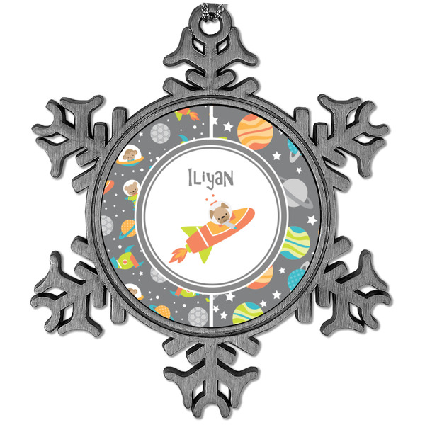 Custom Space Explorer Vintage Snowflake Ornament (Personalized)
