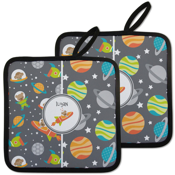 Custom Space Explorer Pot Holders - Set of 2 w/ Name or Text