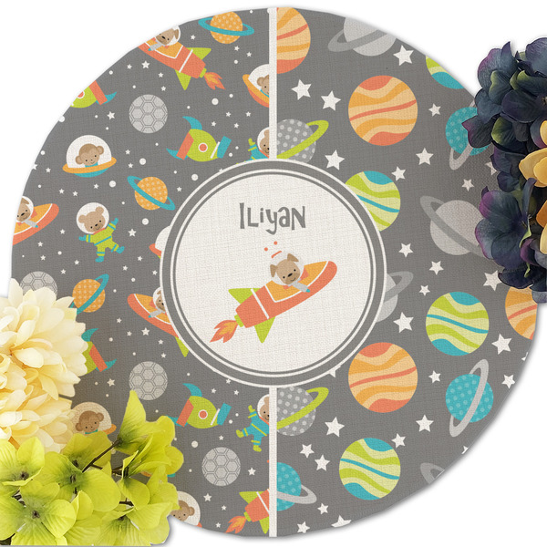 Space Explorer Round Linen Placemats - Front (w flowers)