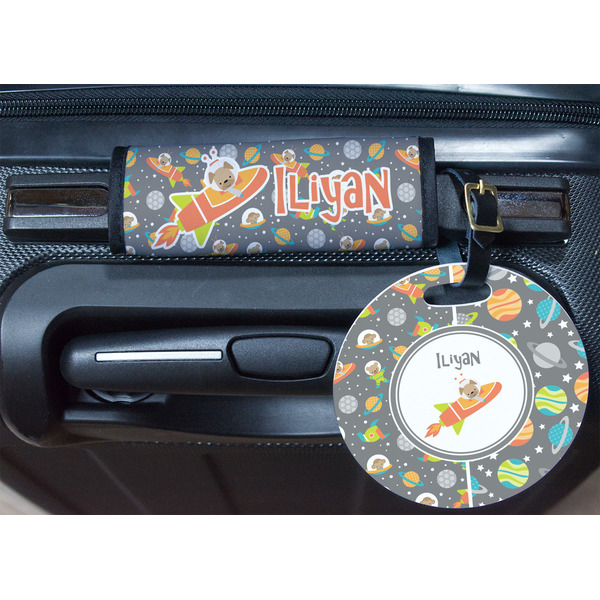 Space Explorer Round Luggage Tag & Handle Wrap - In Context