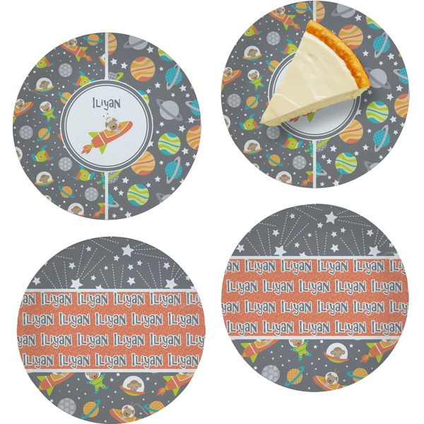 Custom Space Explorer Set of 4 Glass Appetizer / Dessert Plate 8" (Personalized)
