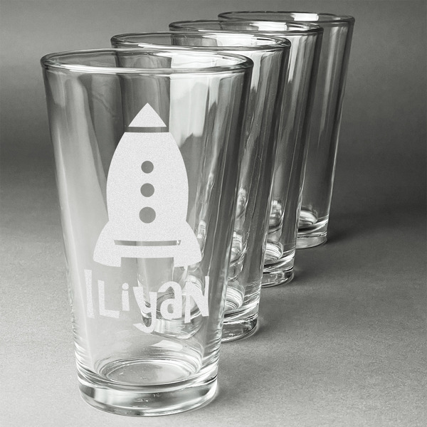 Custom Space Explorer Pint Glasses - Engraved (Set of 4) (Personalized)