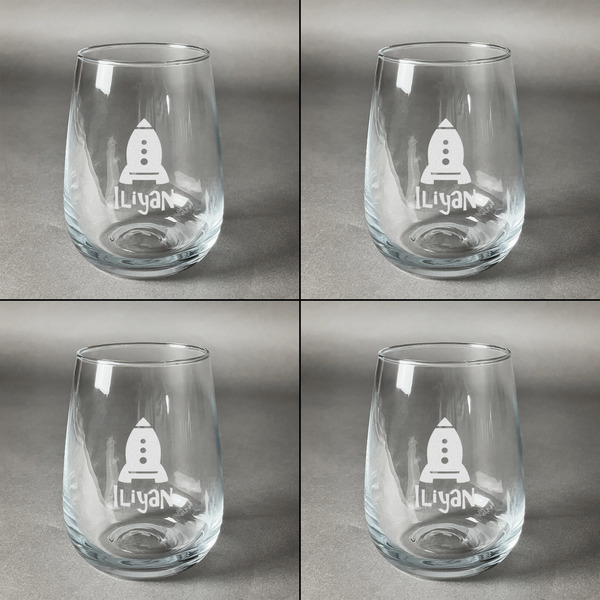 Space Explorer Set of Four Personalized Stemless Wineglasses (Approval)