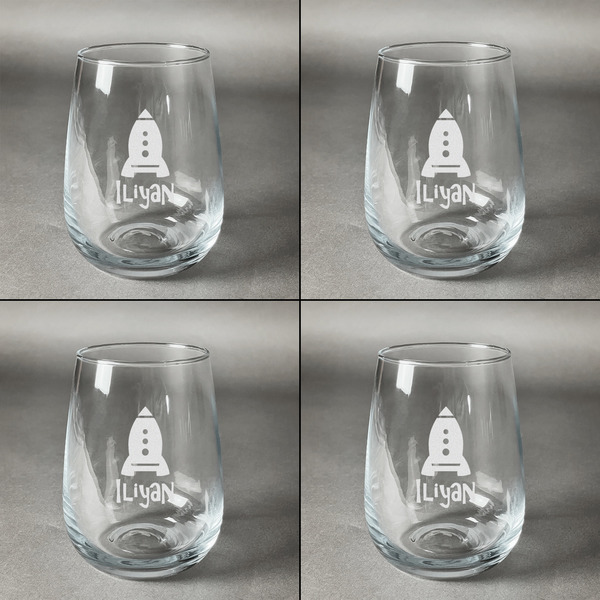 Space Explorer Set of Four Personalized Stemless Wineglasses (Approval)
