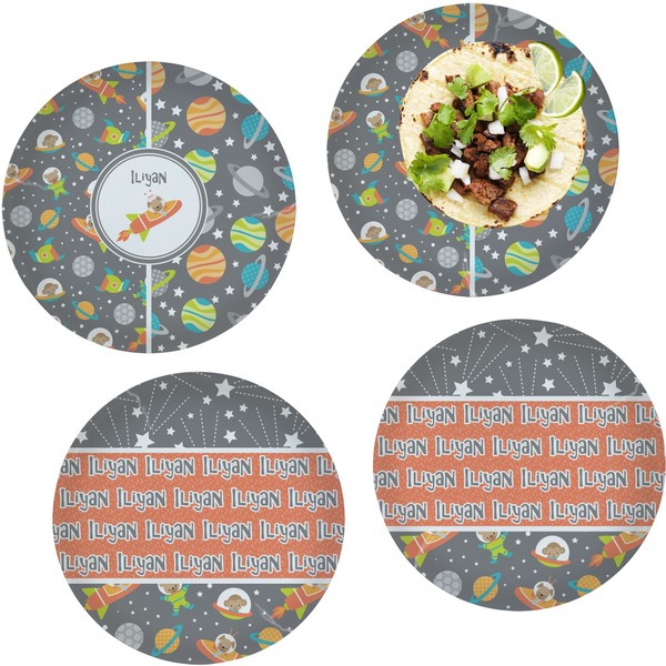 Custom Space Explorer Set of 4 Glass Lunch / Dinner Plate 10" (Personalized)