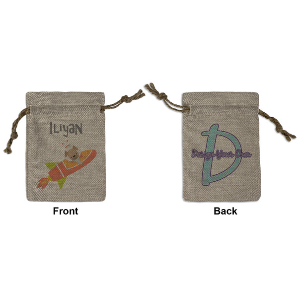 Custom Space Explorer Small Burlap Gift Bag - Front & Back (Personalized)